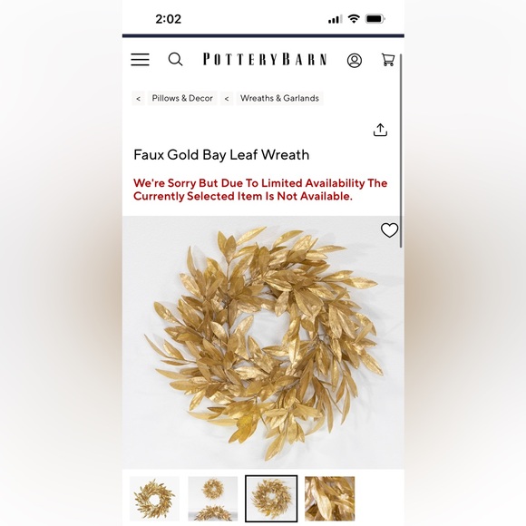 Brand new! Potterybarn faux gold bay leaf wreath